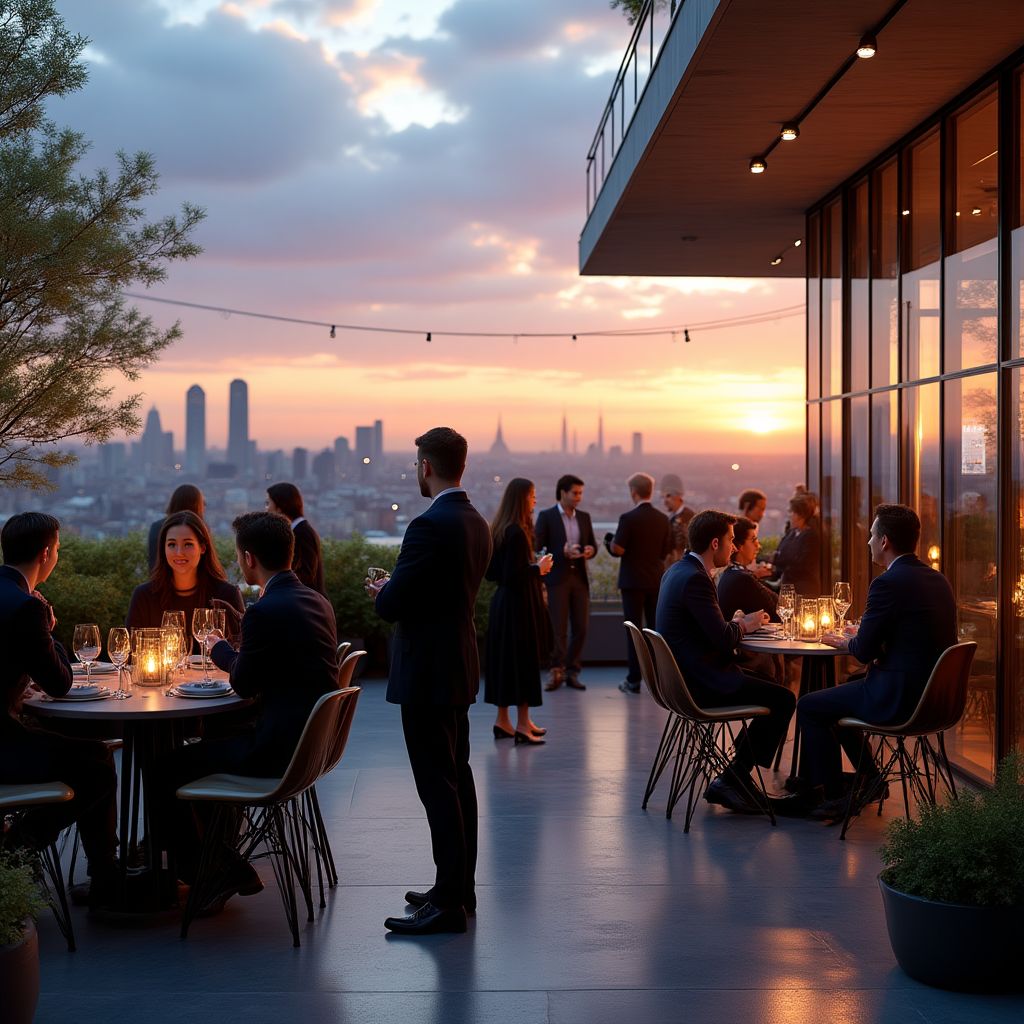 Evento de networking en la terraza del campus